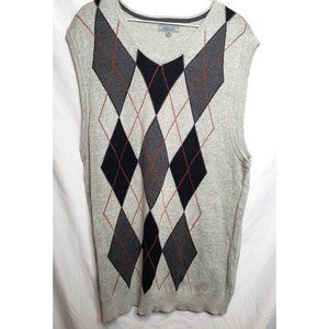 Mens Sweater Vest Pullover Gray Black Argyle Size XL Cotton Method